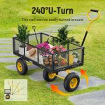 Steel Garden Cart, 2-in-1 1400 lbs Heavy Duty Utility Wagon, with Removable Mesh Sides to Convert into Flatbed, 240 U-Turn 13" Pneumatic Tires Garden Wagon for Farm Yard Lawn Garden Camping - Image 13